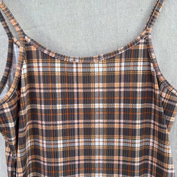 Just Polly Plaid Dress Large Brown Check Knit Pull-on Jumper 90's Y2K Bodycon - Picture 7 of 8